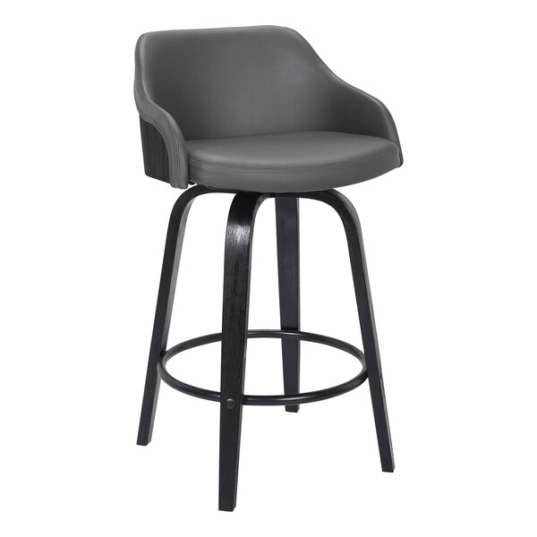 Armen Living Alec 30" Bar Height Swivel Gray Faux Leather and Black Wood Bar Stool LCAEBABLGR30 - main